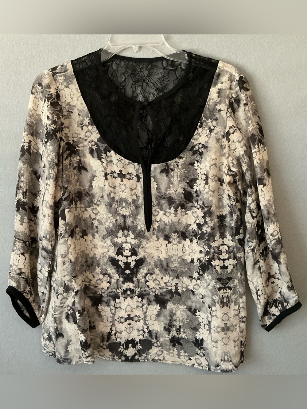 Nanette Lenore Black White Lace Yoke Blouse 4 Dark Romantic Whimsigoth V-Neck
